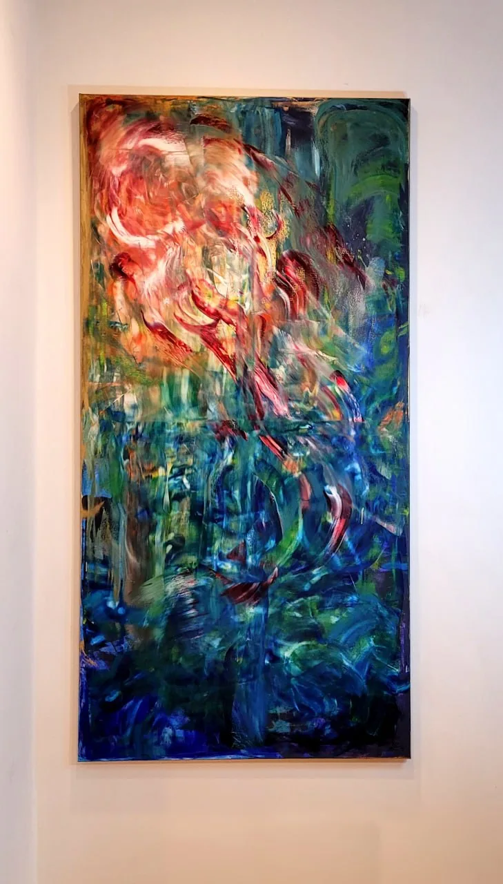 Zweites Bild der Lost-Serie, 100×200 cm. Schichten in kühler Palette, die figurative Andeutung verschiebt sich gegenüber Lost I.